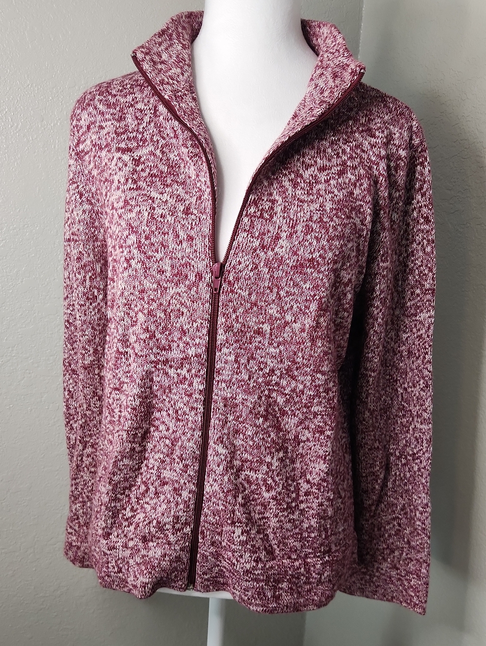 Gloria Vanderbilt Cozy Marled Zip-Front Sweater Jacket - Dusty Rose